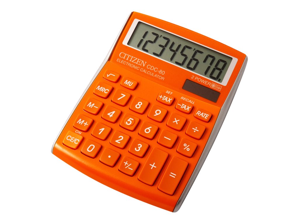 Calculatrice de bureau Citizen CDC-80 - 8 chiffres - alimentation batterie et solaire - orange