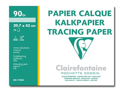 Clairefontaine - Pochette papier à dessin calque - 10 feuilles - A3 - 90G  Pas Cher | Bureau Vallée