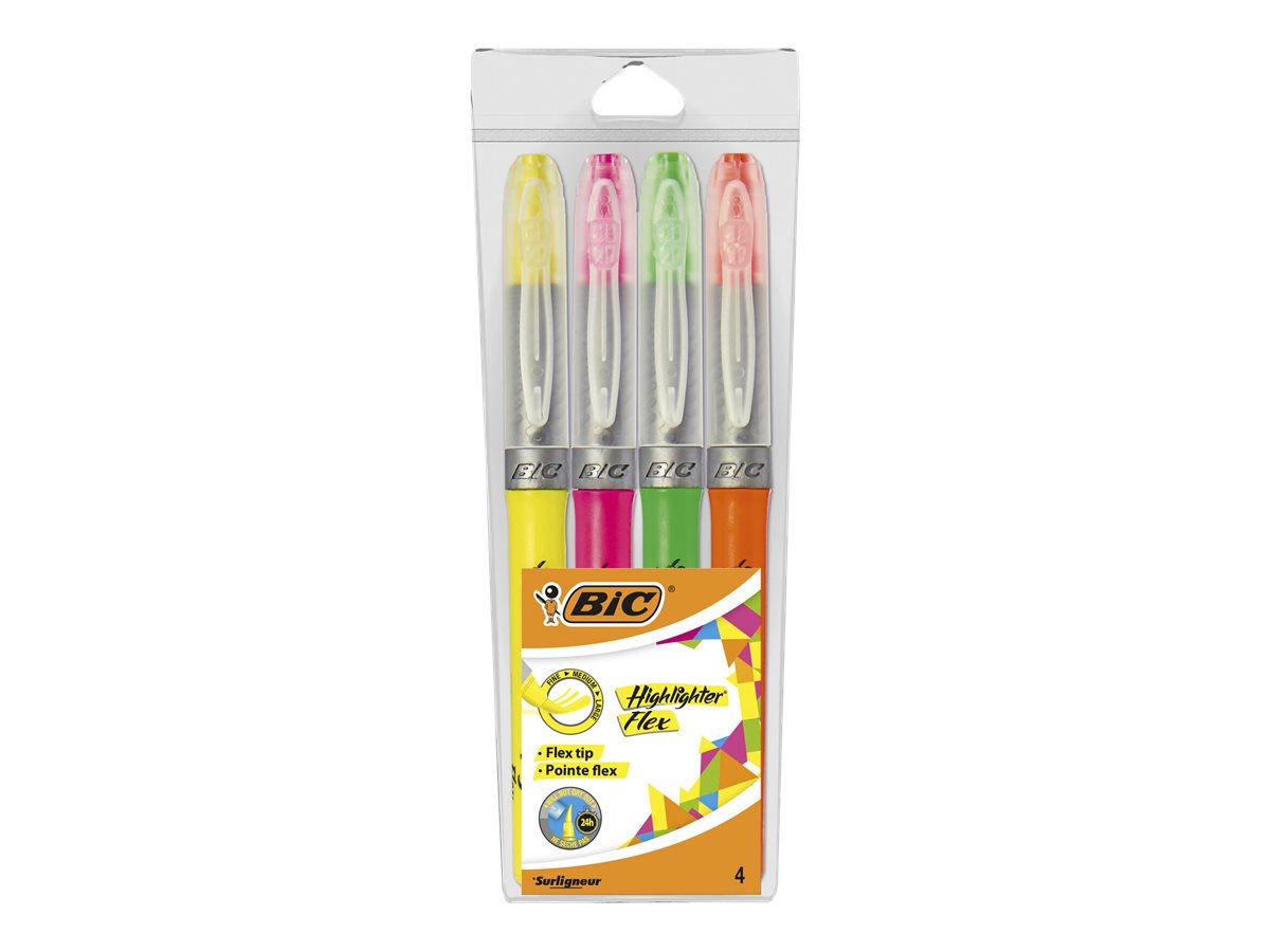 BIC Highlighter Flex - Pack de 4 surligneurs - couleurs assorties