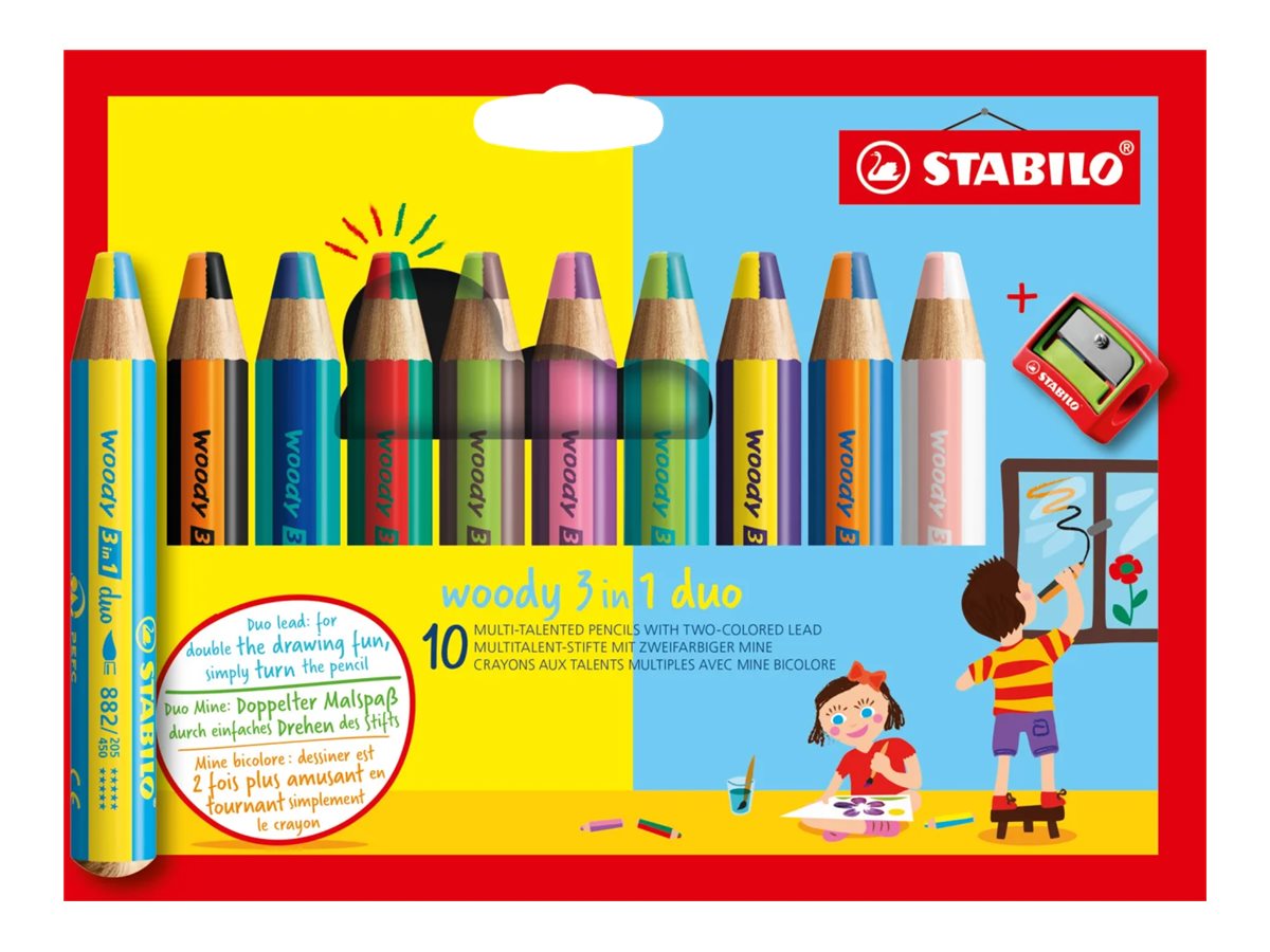 STABILO woody 3 in 1 duo - pack de 10 crayons de couleur - couleurs  assorties Pas Cher | Bureau Vallée