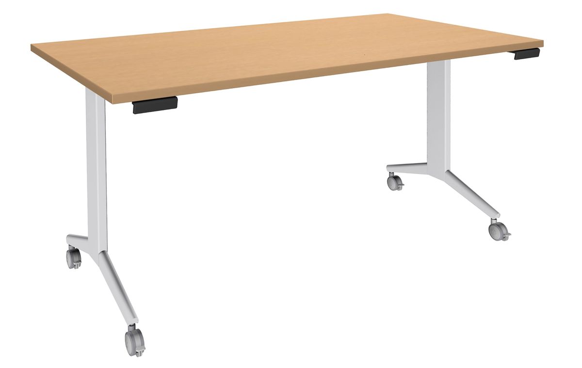 Table de réunion abattantes - L160 x P80 cm - pied blanc - plateau imitation hêtre
