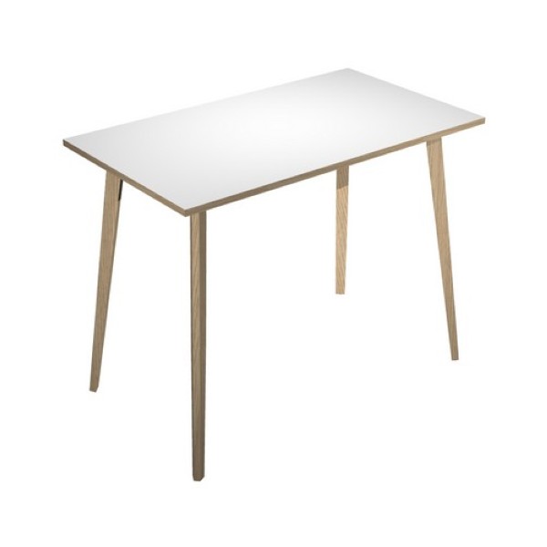 Table haute LEONARDO - 140 x 80 x 105 cm - Pieds bois - Blanc chants chêne