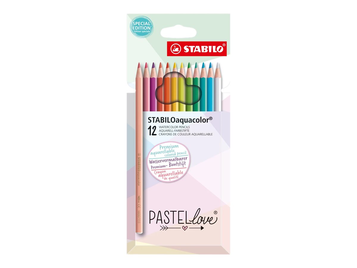 STABILO Aquacolor Pastellove - 12 Crayons de couleur aquarellables - couleurs  pastels assorties Pas Cher
