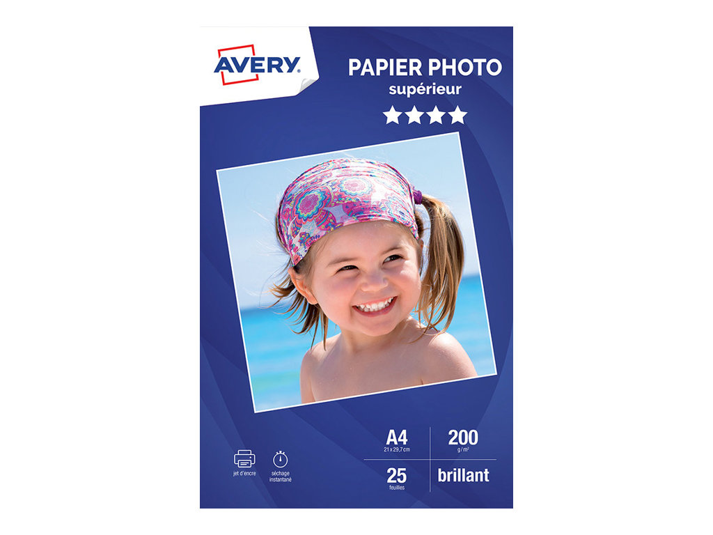 Avery - Papier Photo brillant - A4 - 200 g/m² - impression jet d'encre - 25 feuilles