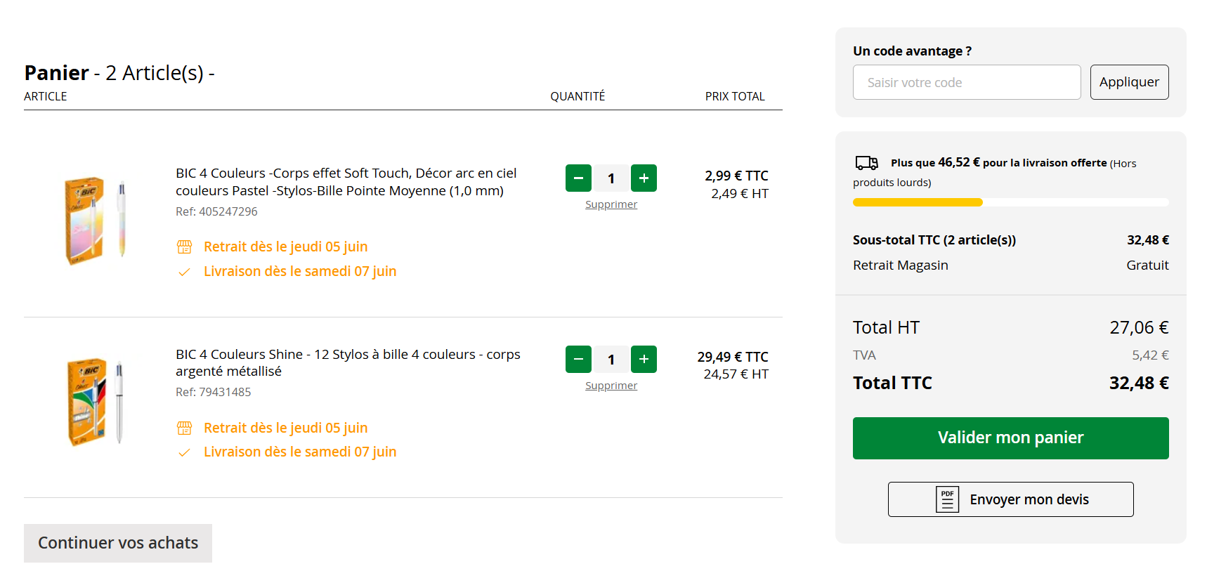 Générer son panier