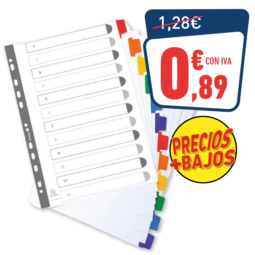 Separadores de 12 posiciones A4 Cartulina blanca