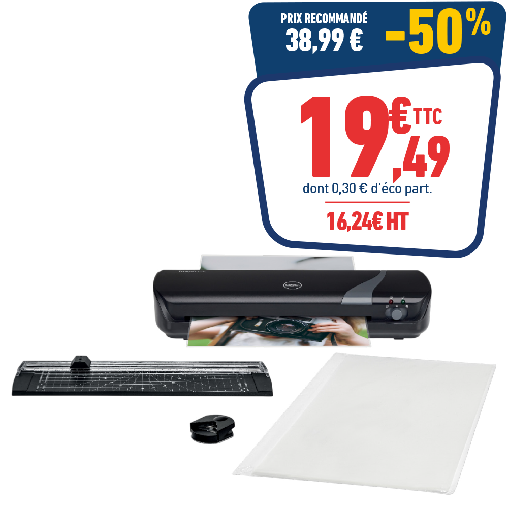 KIT PLASTIFIEUSE LOISIRS INSPIRE+ A4 GBC, NOIR