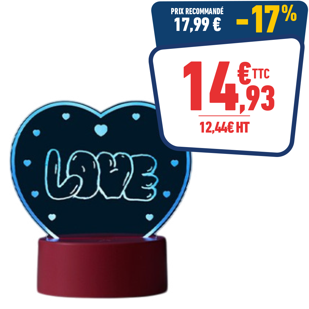 LAMPE 3D Coeur 13,8 x 9,5 x 16 cm
