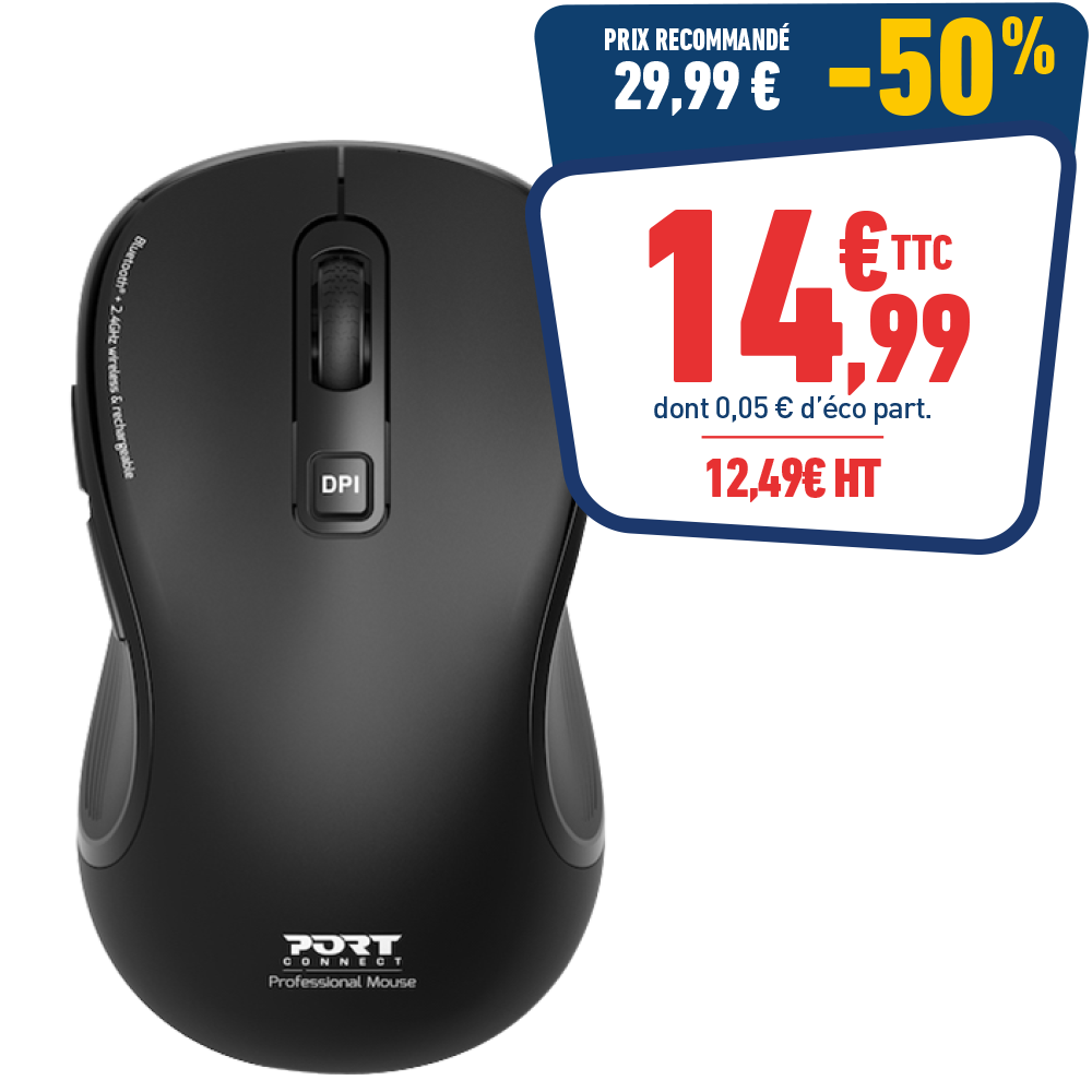 SOURIS SANS FIL PRO RECHARGEABLE BLUETOOTH NOIR PORT CONNECT
