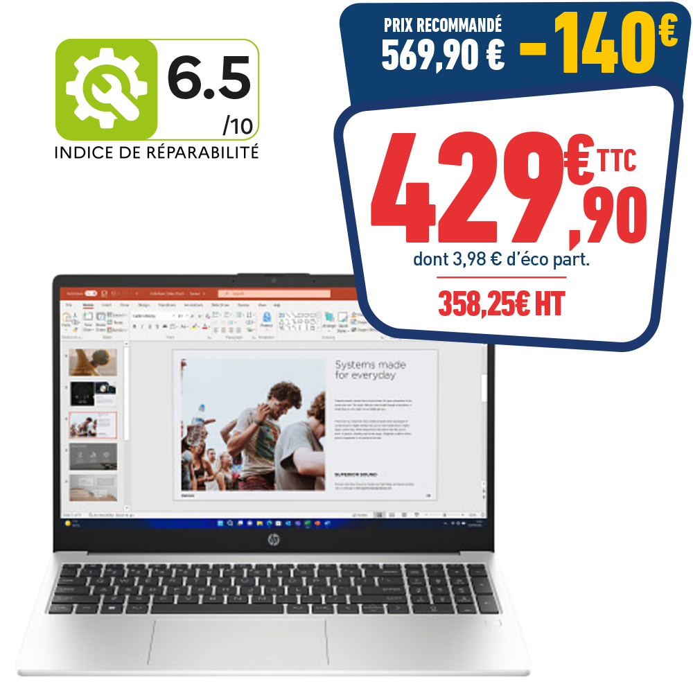 PC PORTABLE HP 15,6 - R5-7530U - 16GO RAM - 512GO SSD