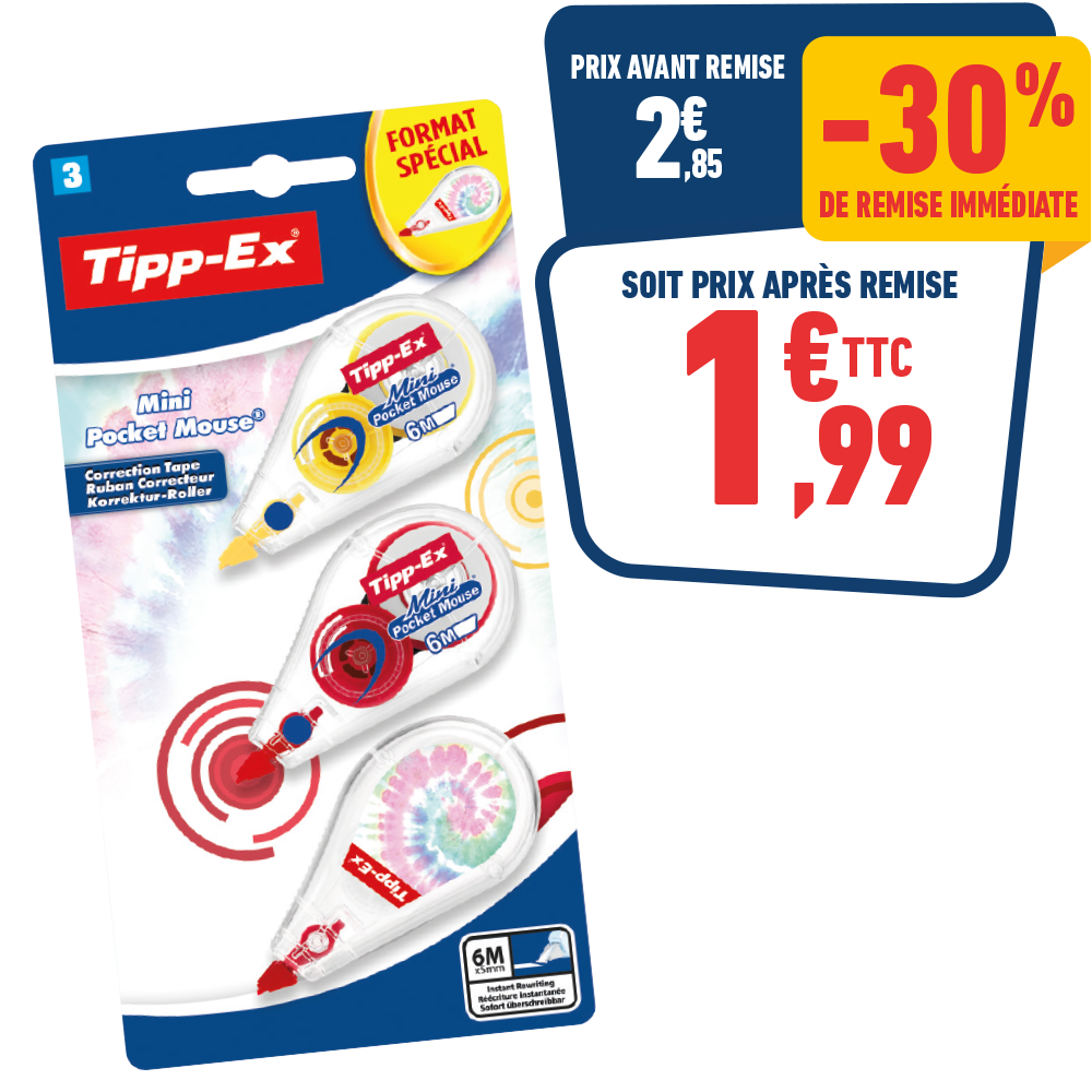 3 CORRECTEURS TIPPEX POCKET MOUSE