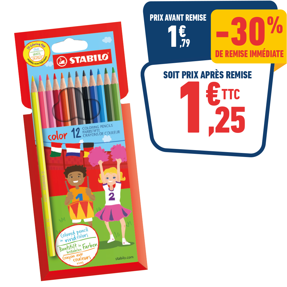 12 CRAYONS DE COULEURS STABILO COLOR