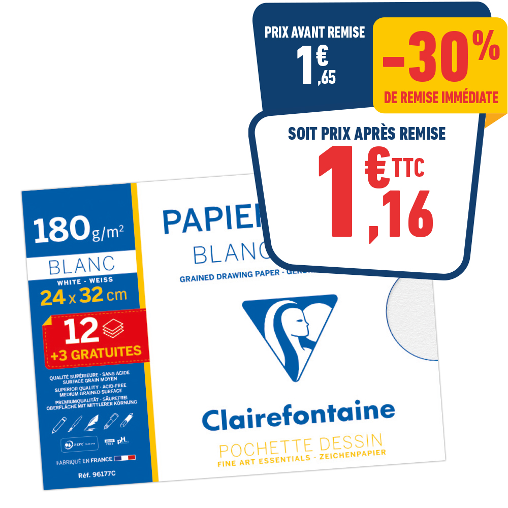 PAPIER DESSIN BLANC - 24X32CM - 12+3 FEUILLES