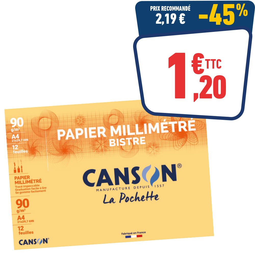 PAPIER MILLIMETRE - A4 - 12 FEUILLES - 90 GR
