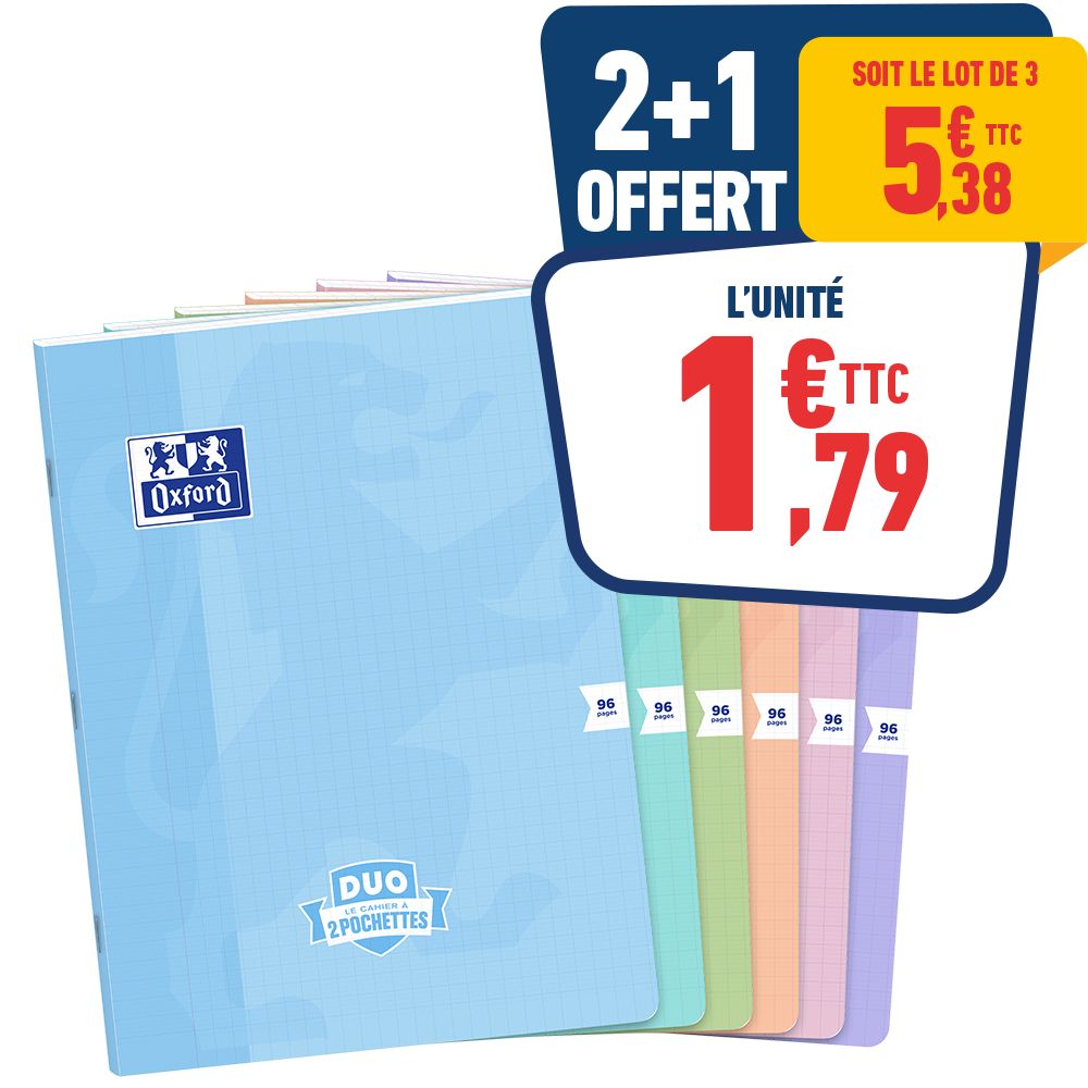 CAHIER 24X32 CM “DUO”  96P - GRANDS CARREAUX
