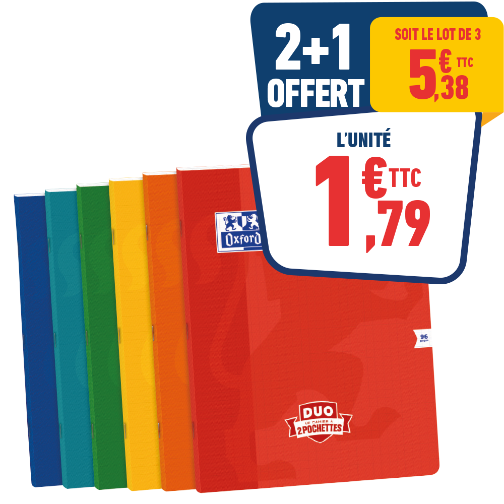 CAHIER 24X32 CM “DUO”  96P - GRANDS CARREAUX