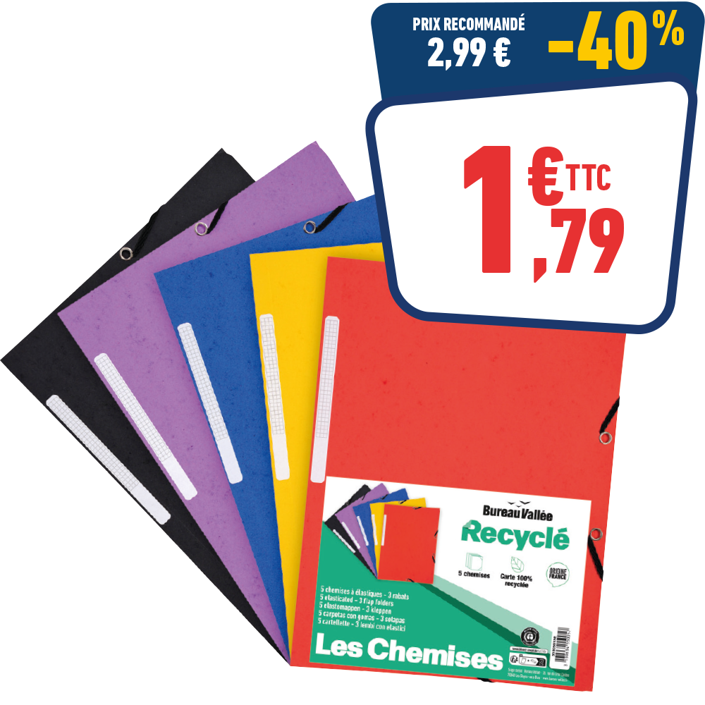 5 CHEMISES À ÉLASTIQUES - A4 - 3 RABATS