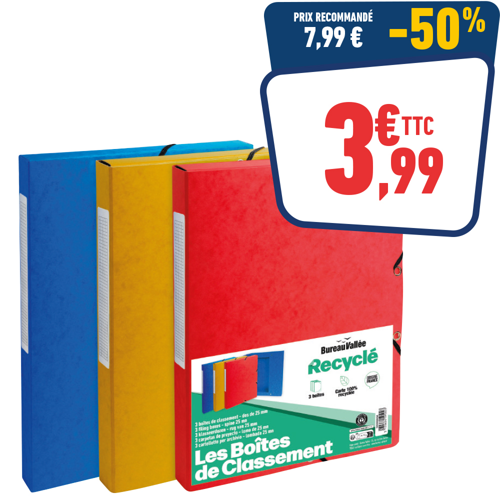 3 BOîTES DE CLASSEMENT - A4 - DOS 25 MM