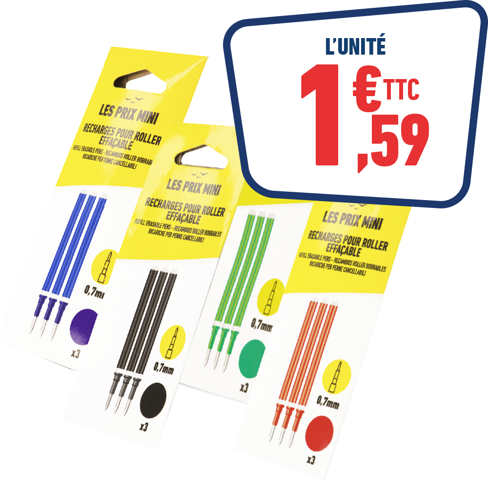 3 RECHARGES ROLLERS BLEU