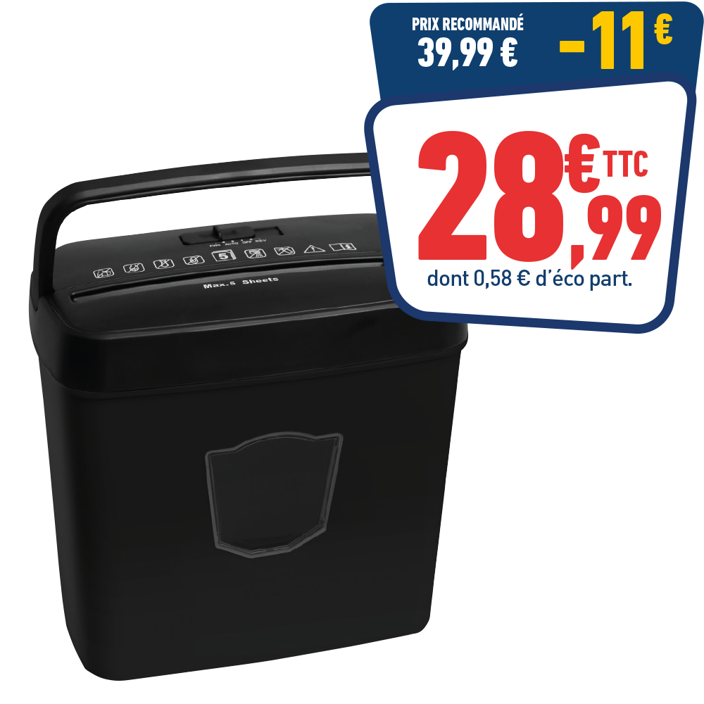 DESTRUCTEUR UP OFFICE 5F - CORBEILLE 12L COUPE CROISEE NOIR
