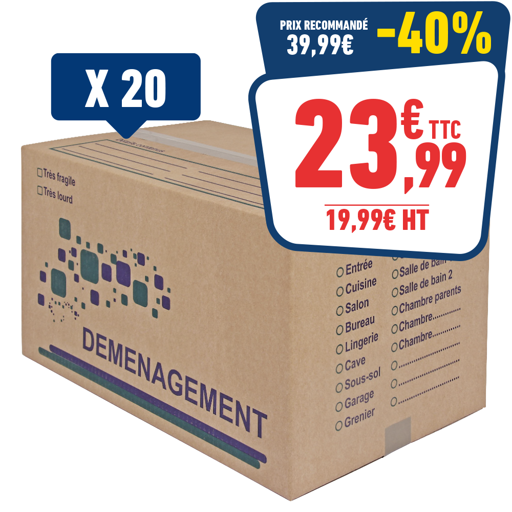 20 CARTONS DE DEMENAGEMENT 55CM X 35CM X 30CM