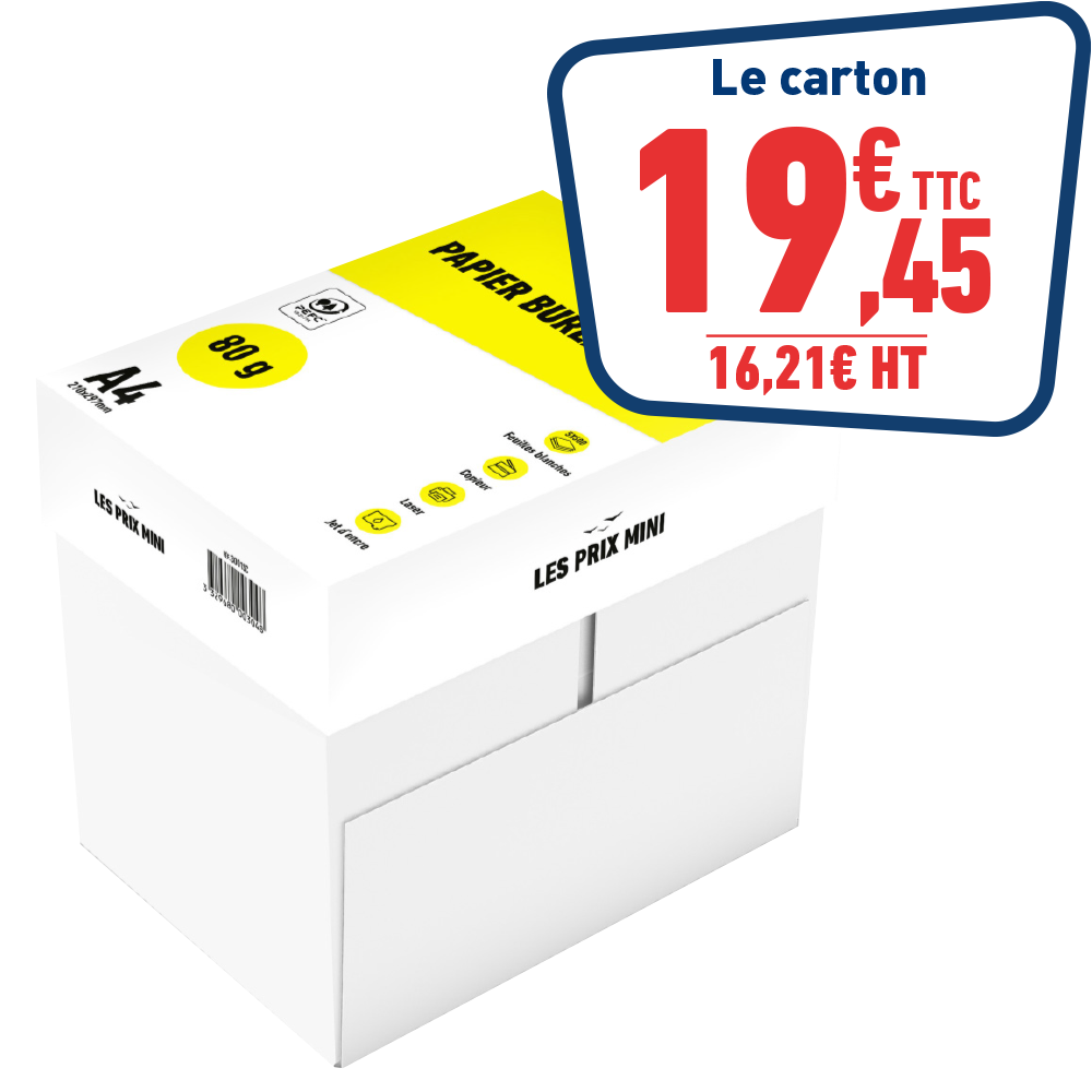 CARTON DE 5 RAMETTES DE 500 FEUILLES PAPIER BLANC - A4 - 80 GR