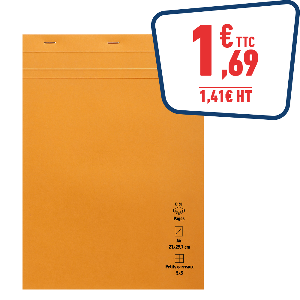 BLOC NOTES - A4 - PETITS CARREAUX - 70 GR