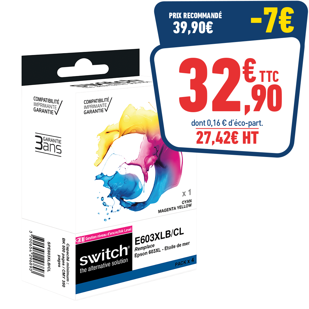 PACK DE 4 CARTOUCHES D'ENCRE EPSON 603 XL COMPATIBLES