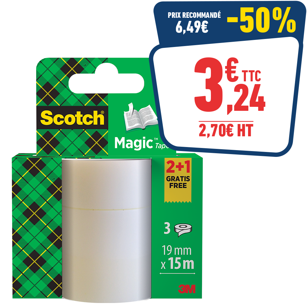 3 RUBANS ADHESIFS INVISIBLE SCOTCH