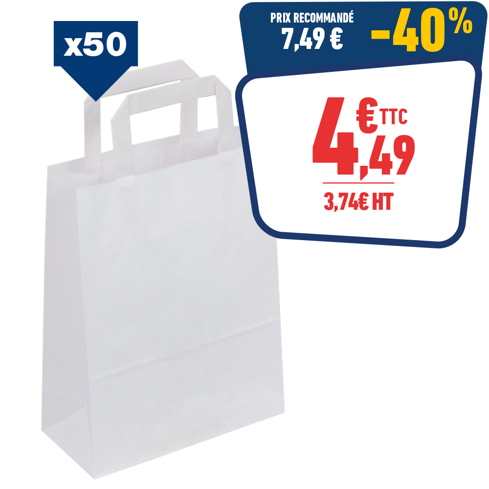50 SACS KRAFT BLANC 18 x 8 x 22 CM