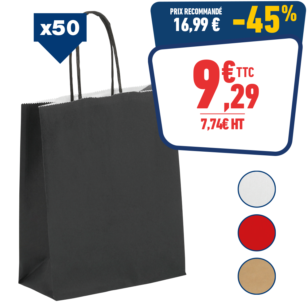 50 SACS KRAFT Noir 18 x 8 x 24 CM