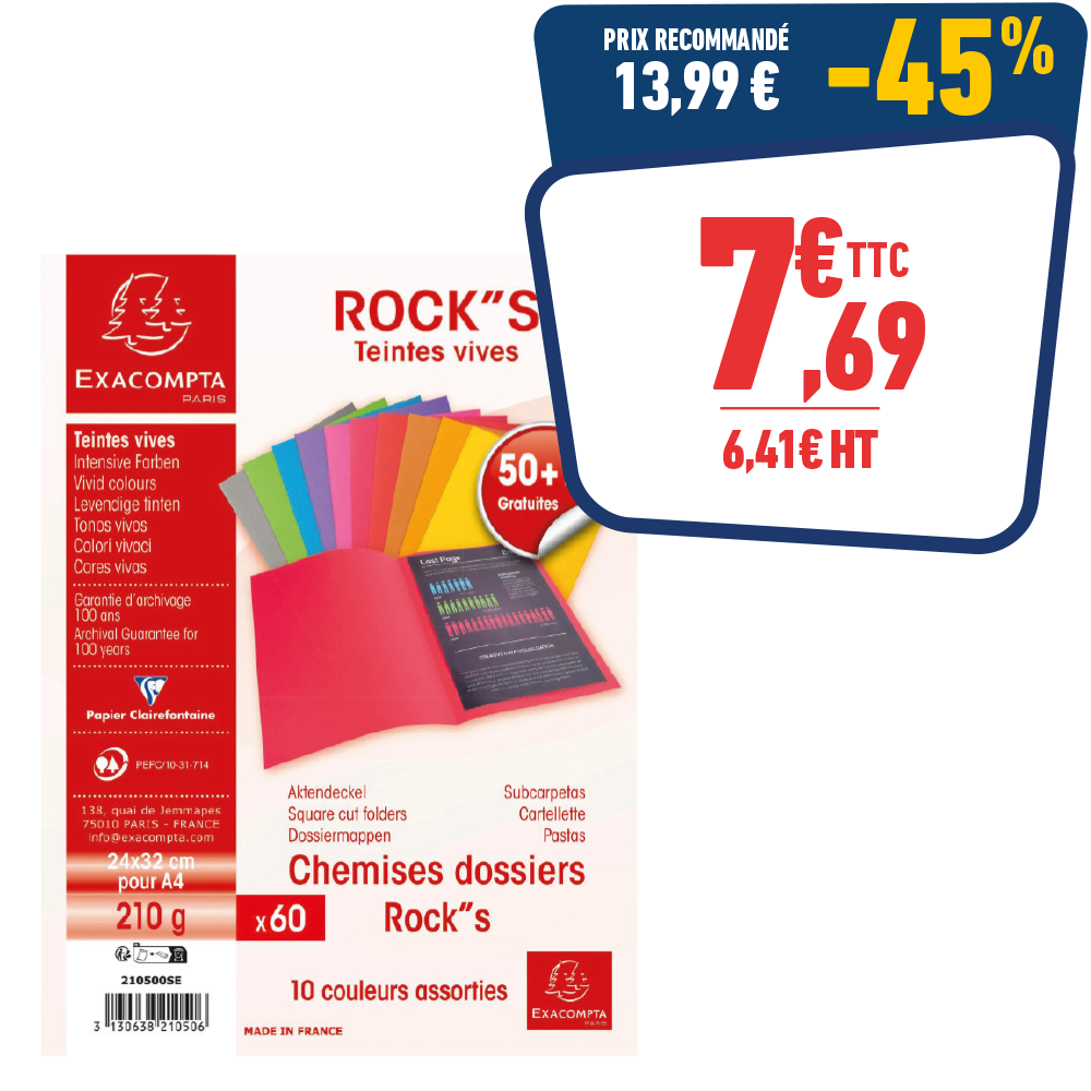 60 CHEMISES «ROCKS» A4 - 210 GR