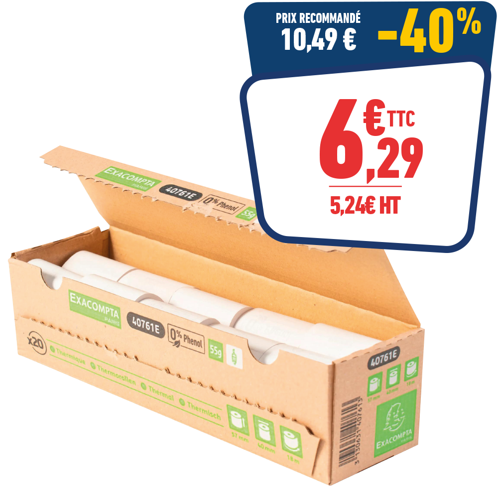 20 Bobines carte bancaire 57 x 40 x 12 mm 18m - 55 gr