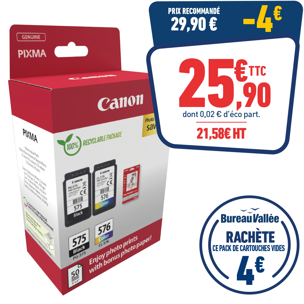 PACK DE 2 CARTOUCHES D'ENCRE CANON PG-575/CL-576