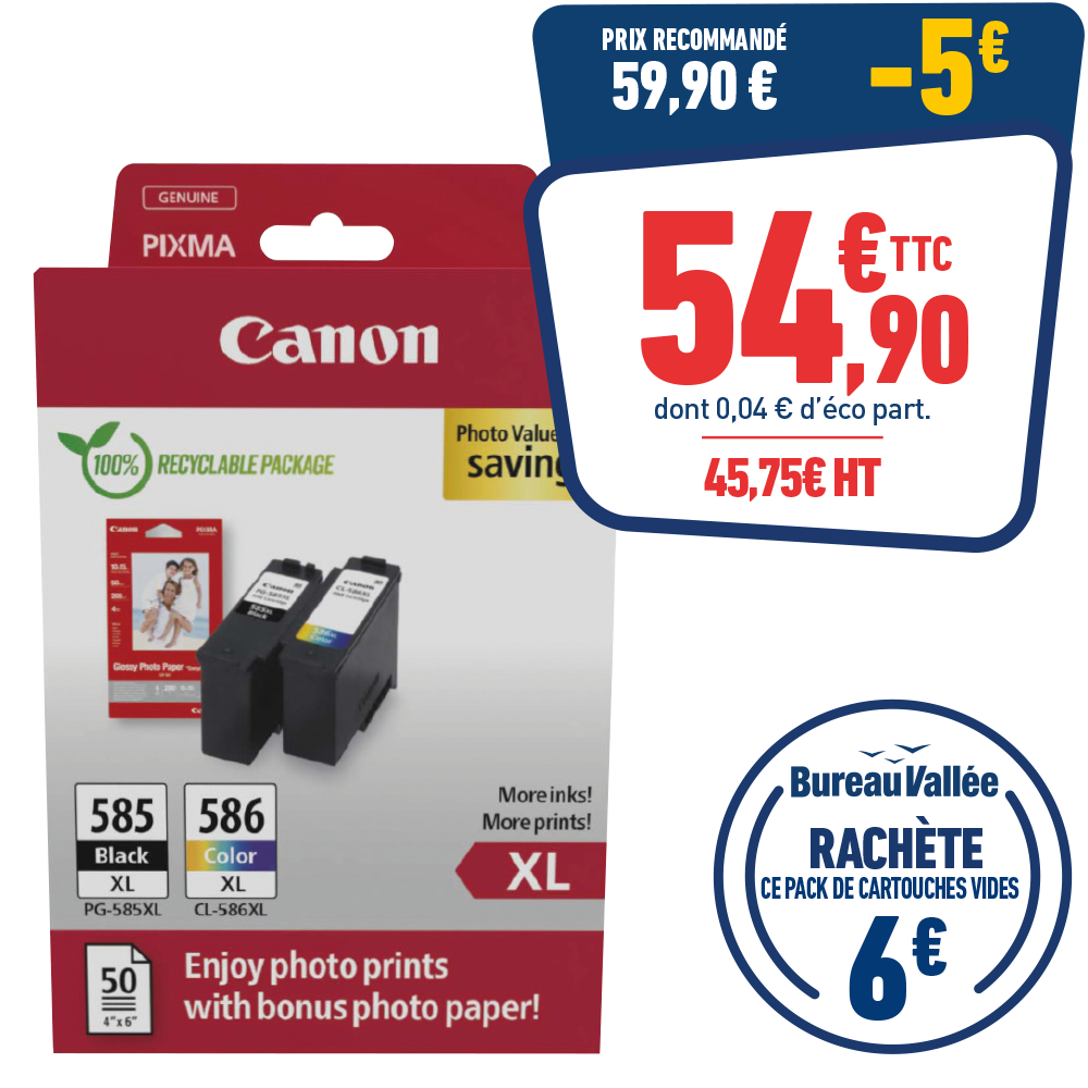 PACK DE 2 CARTOUCHES D'ENCRE CANON PG-585/CL-586 XL