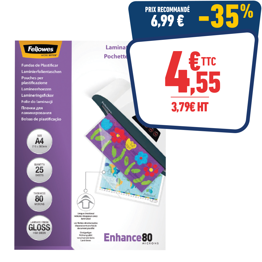 25 POCHETTES PLASTIFICATION A4 80µ FEL