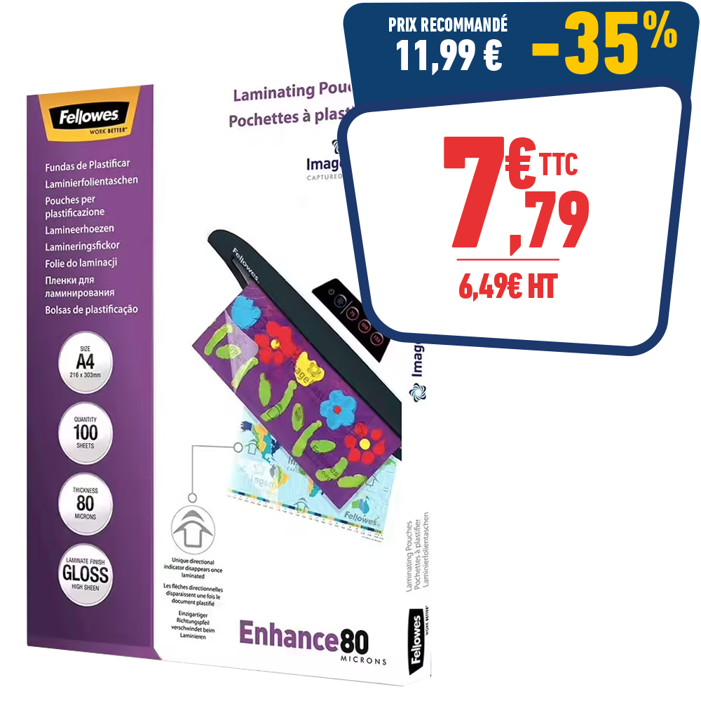 100 POCHETTES PLASTIFICATION A4 80µ FEL