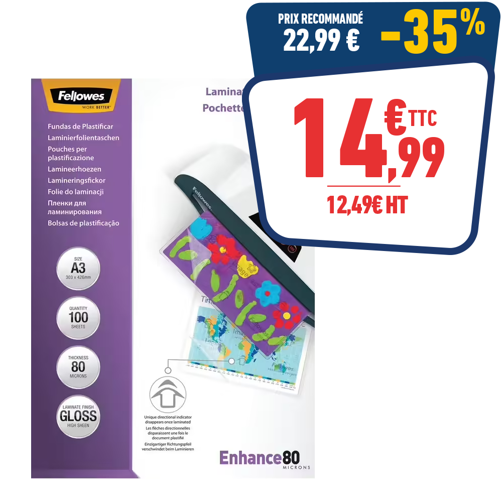 100 POCHETTES PLASTIFICATION A3 80µ FEL