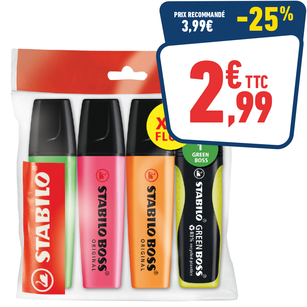 4 SURLIGNEURS BOSS ASSORTIS
