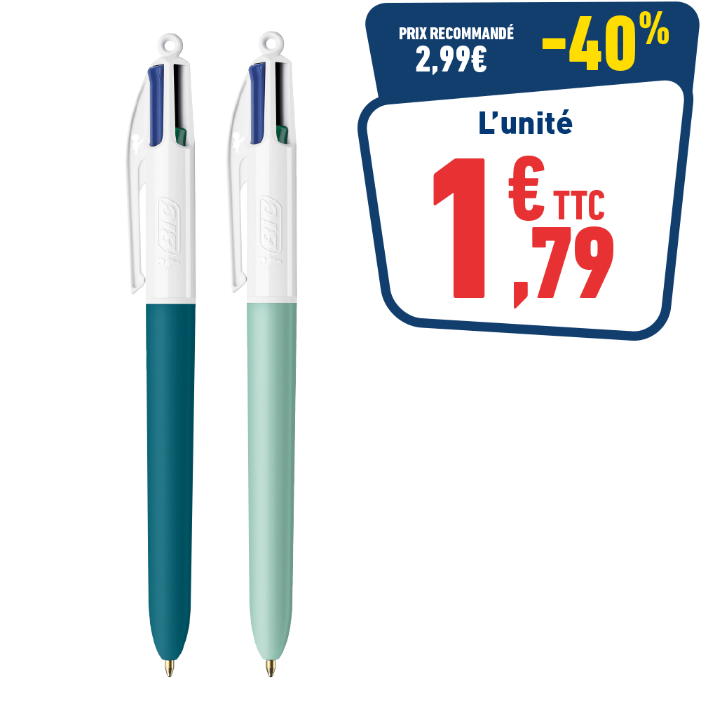 STYLO BIC 4 COULEURS POINTE MOYENNE 1 MM