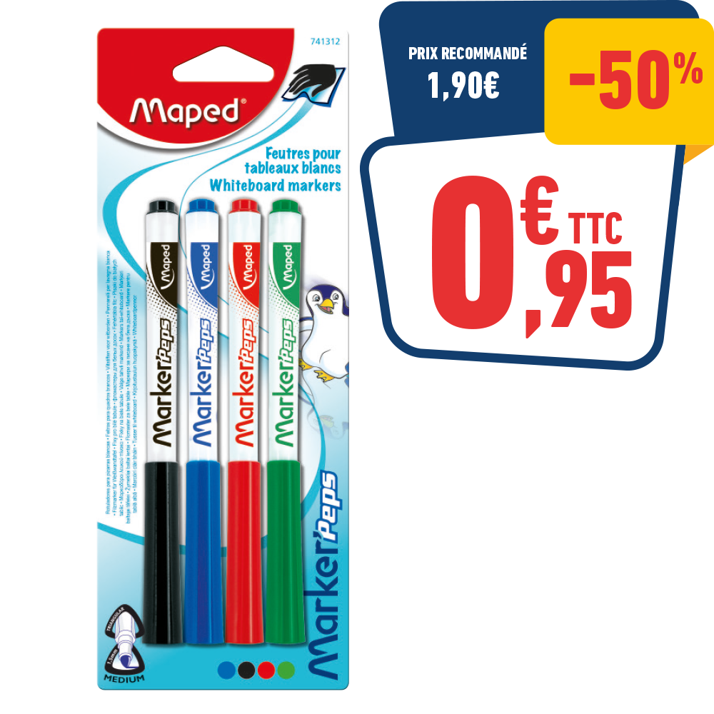 4 FEUTRES EFFAÇABLES ASSORTIS