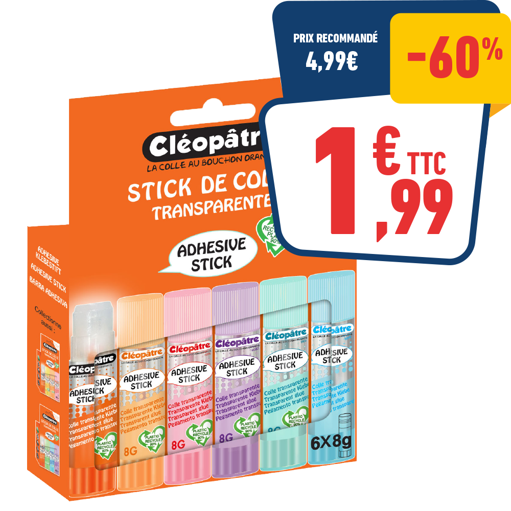 6 STICKS DE COLLE TRANSPARENTS 8 GR