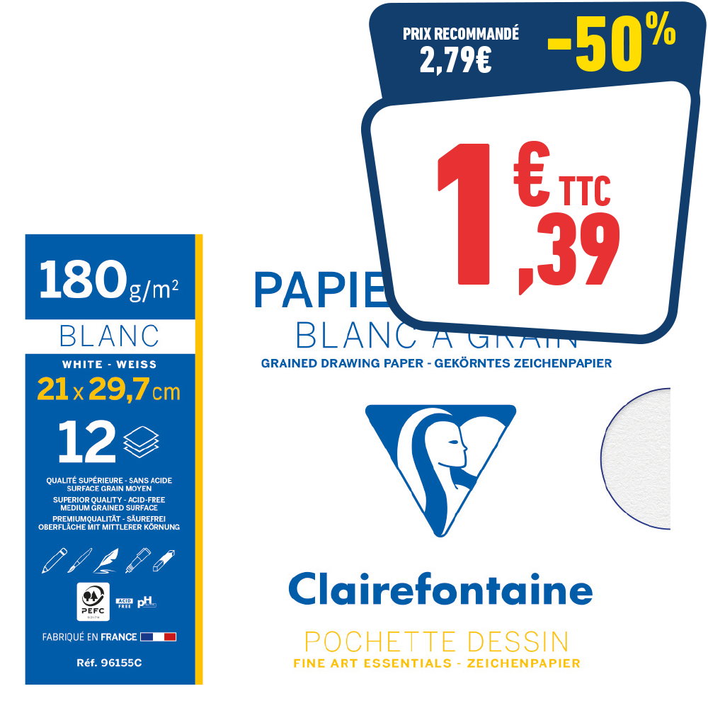 PAPIER À DESSIN BLANC A4 180 GR - 12 FEUILLES