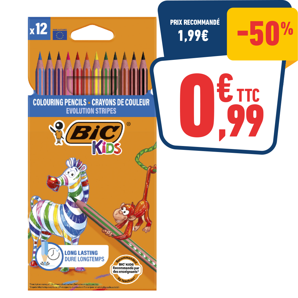 12 CRAYONS DE COULEUR STRIPES