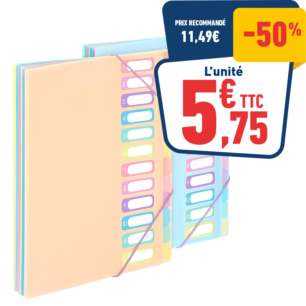 TRIEUR «RAINBOW PASTEL» 12 COMPARTIMENTS - A4
