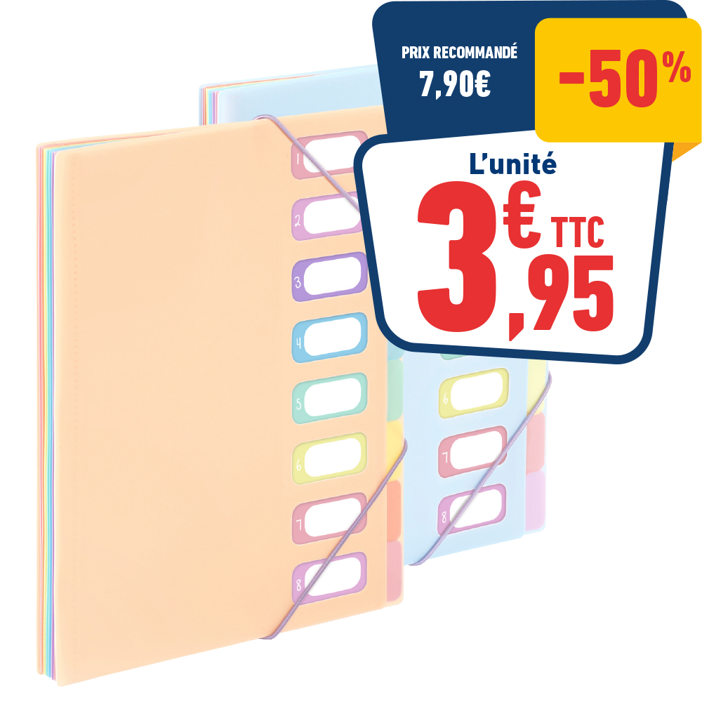 TRIEUR «RAINBOW PASTEL» 8 COMPARTIMENTS - A4