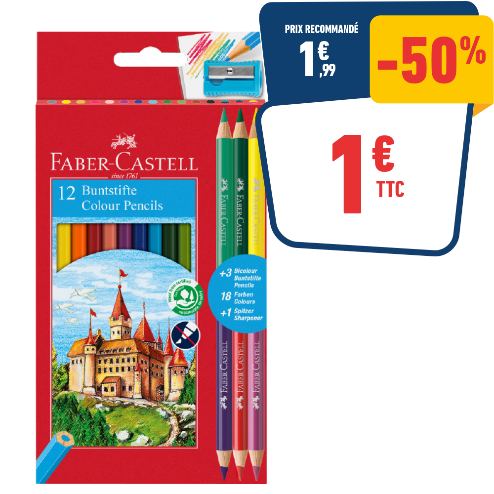 15 CRAYONS DE COULEURS DONT 3 À DOUBLE POINTE