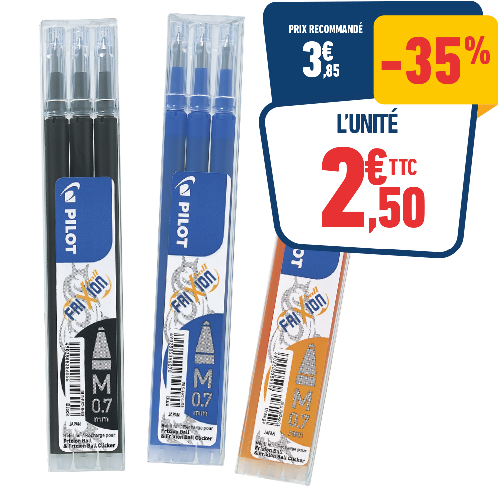 3 RECHARGES POUR ROLLER EFFAÇABLE FRIXION 0,7MM