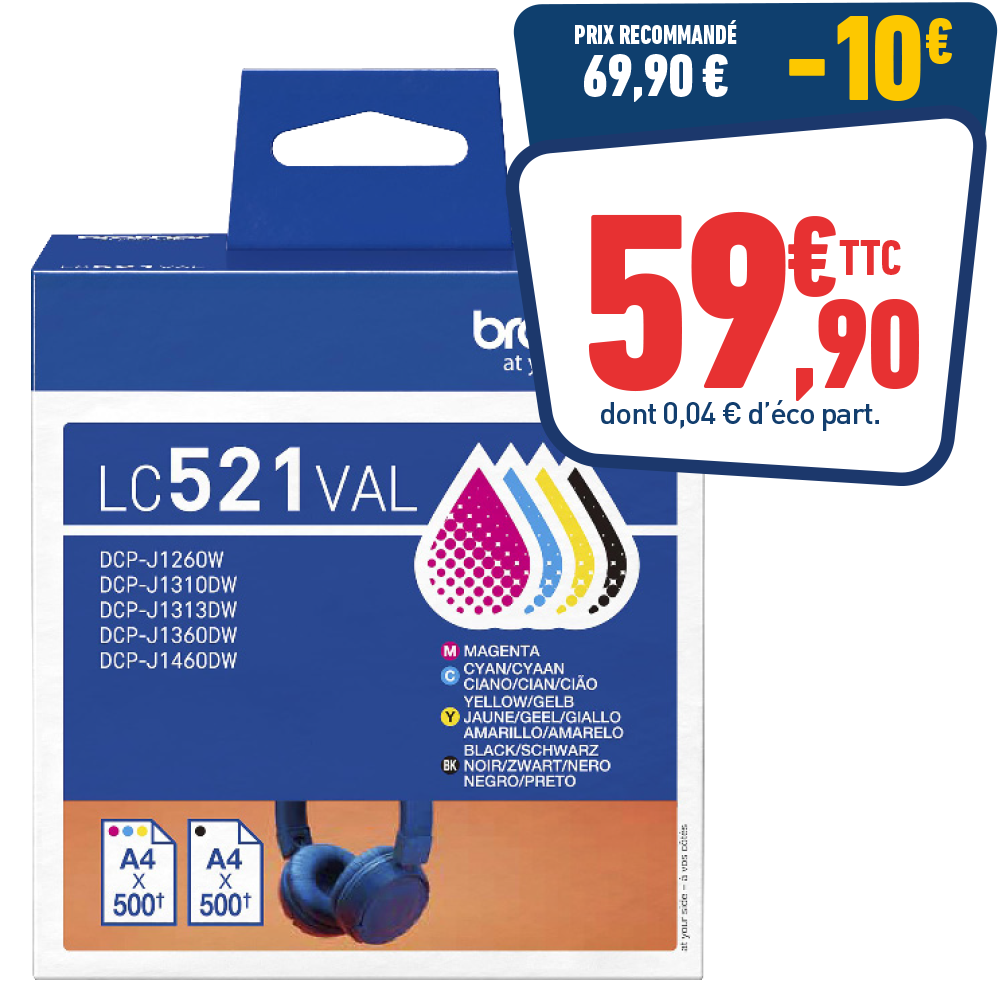 PACK DE 4 CARTOUCHES BROTHER LC521