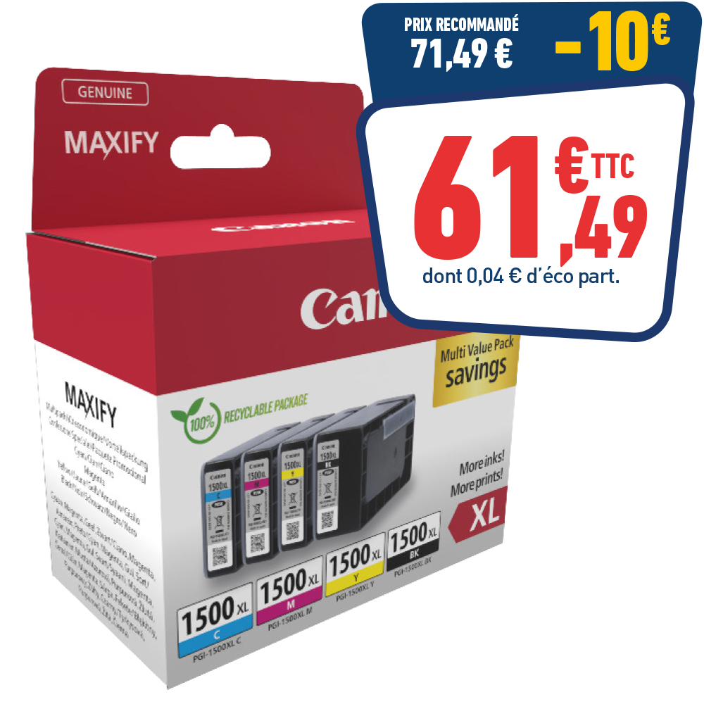 PACK DE 4 CARTOUCHES CANON PGI-1500 XL